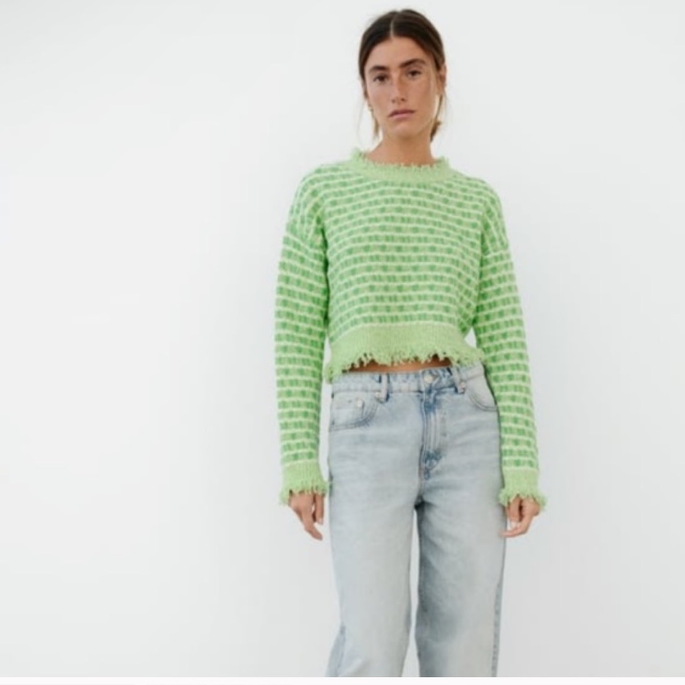 Zara Frayed Knit Tweed Sweater